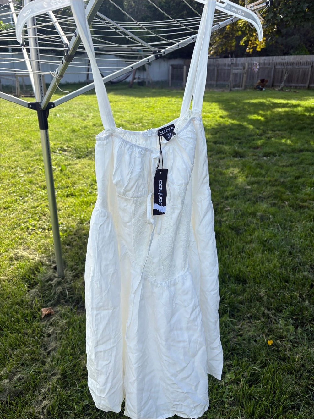Boohoo White Embroidered Strappy Sundress